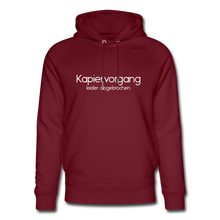 Lade das Bild in den Galerie-Viewer, Kapiervorgang Abgebrochen Bio Hoodie - Burgunderrot
