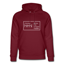 Lade das Bild in den Galerie-Viewer, I Know HTML Bio Hoodie - Burgunderrot
