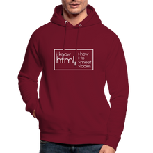 Lade das Bild in den Galerie-Viewer, I Know HTML Bio Hoodie - Burgunderrot
